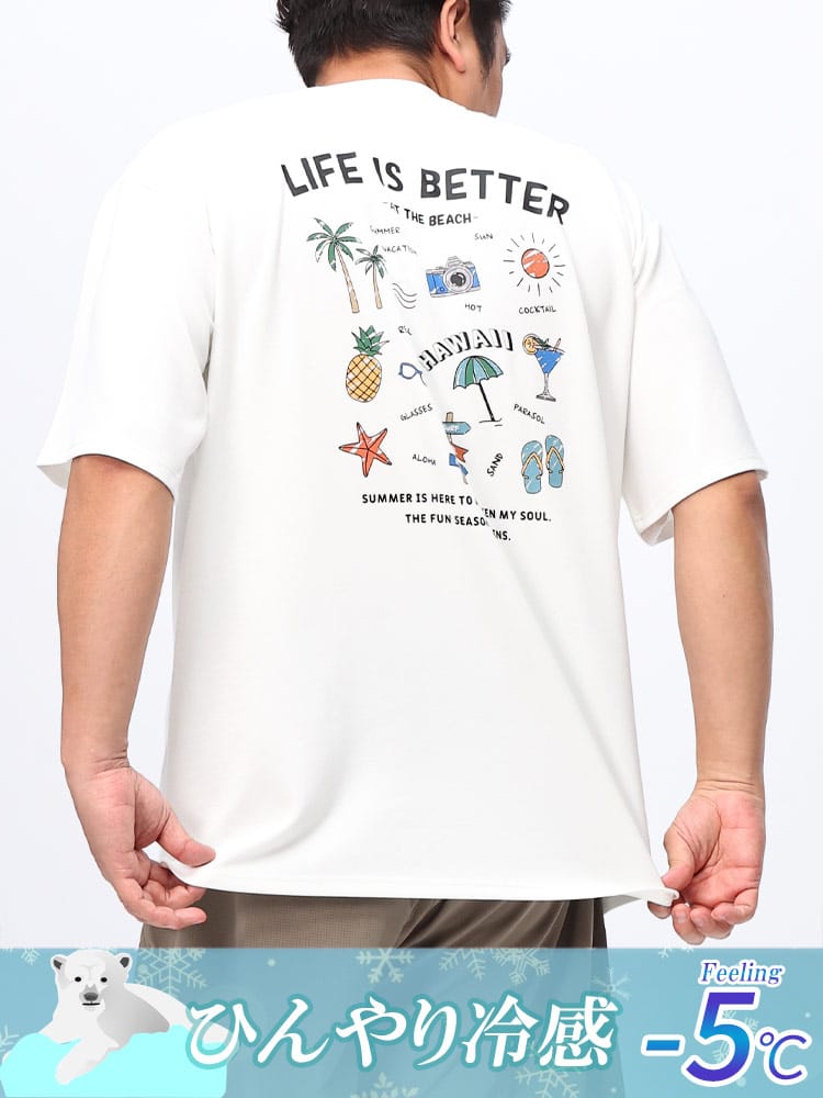 在庫処分 返品交換不可 半袖 Tシャツ 冷感 シルクタッチ ストレッチ ビーチセット トップス  大きいサイズ メンズ 