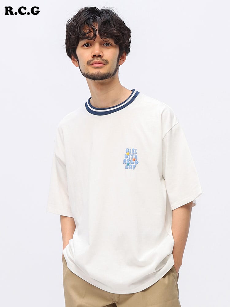 Red Cap Girl (レッドキャプガール) 天竺 ラインリブ 発砲プリント クルーネック 半袖 Tシャツ 24337
