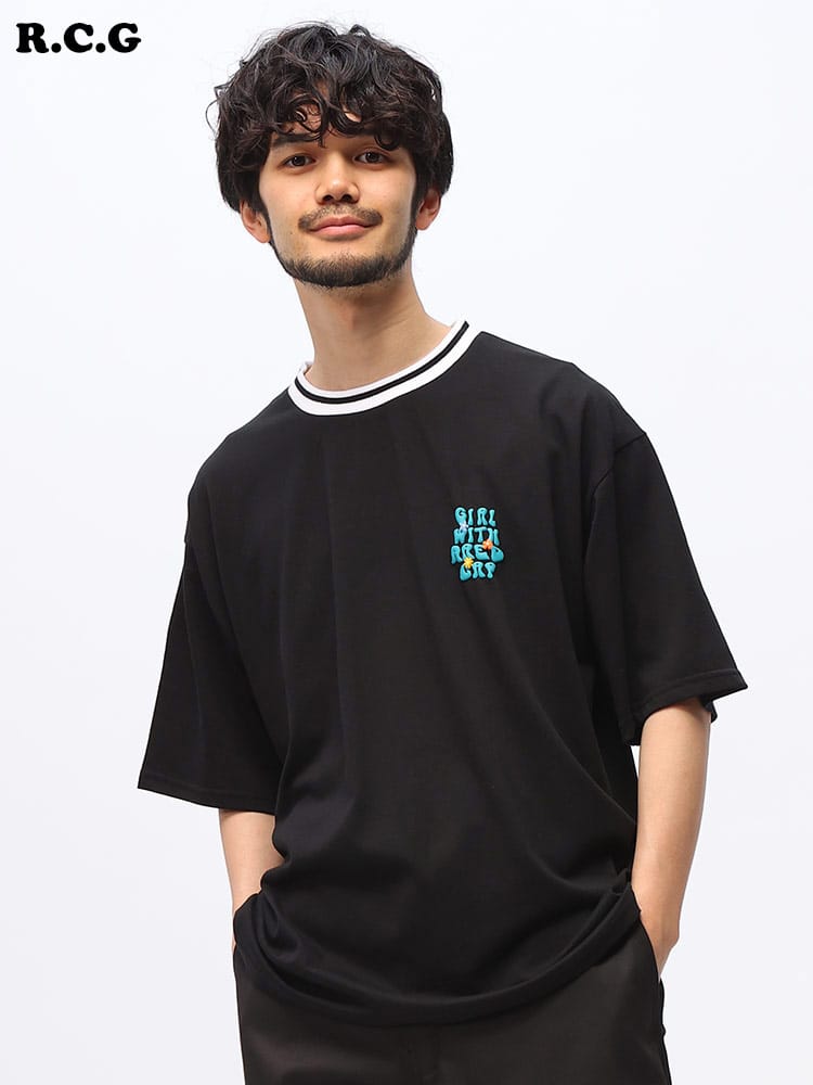 Red Cap Girl (レッドキャプガール) 天竺 ラインリブ 発砲プリント クルーネック 半袖 Tシャツ 24337