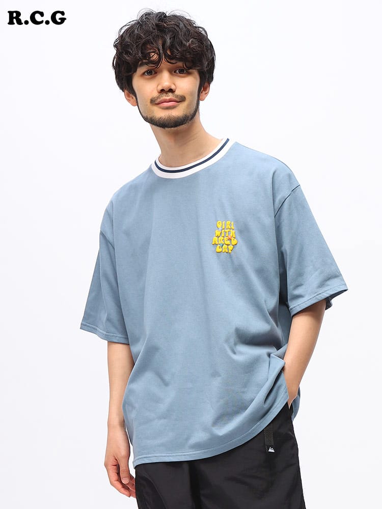 Red Cap Girl (レッドキャプガール) 天竺 ラインリブ 発砲プリント クルーネック 半袖 Tシャツ 24337