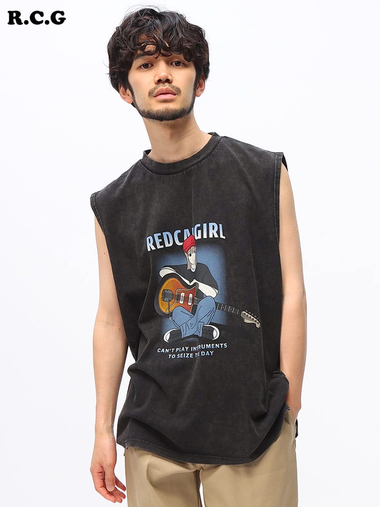 Red Cap Girl (レッドキャプガール) 天竺 スノーウォッシュ加工 クルーネック ノースリーブ Tシャツ 24340