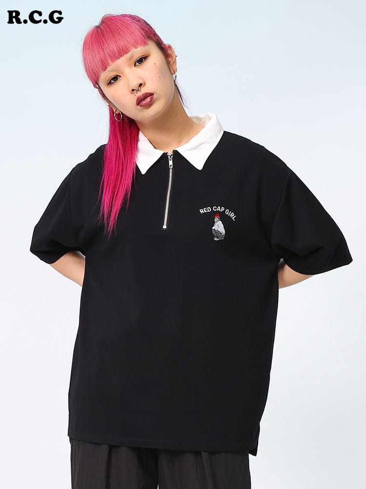 Red Cap Girl (レッドキャプガール) 接触冷感 シルクタッチ ハーフジップ 半袖 シャツ 24345