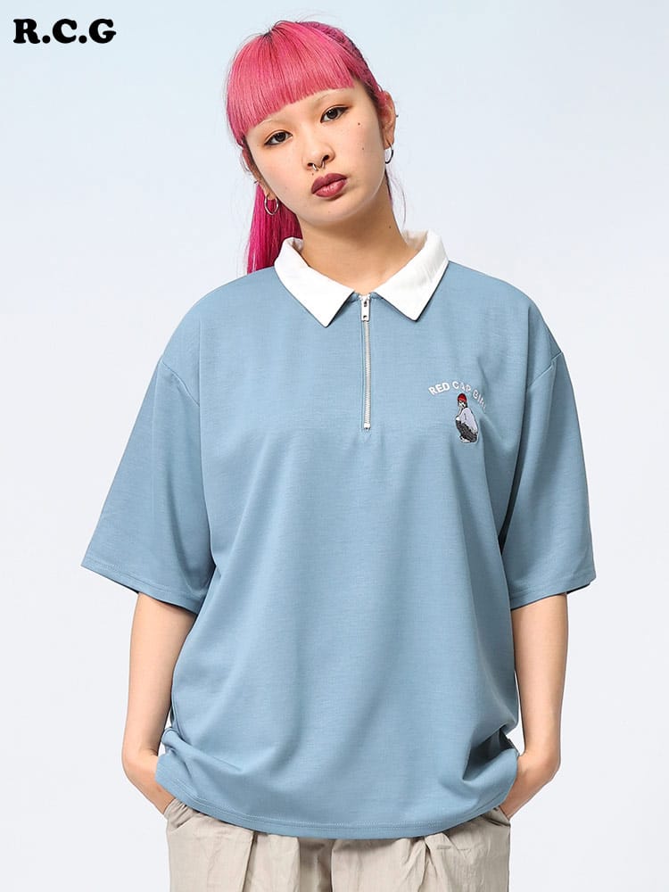Red Cap Girl (レッドキャプガール) 接触冷感 シルクタッチ ハーフジップ 半袖 シャツ 24345
