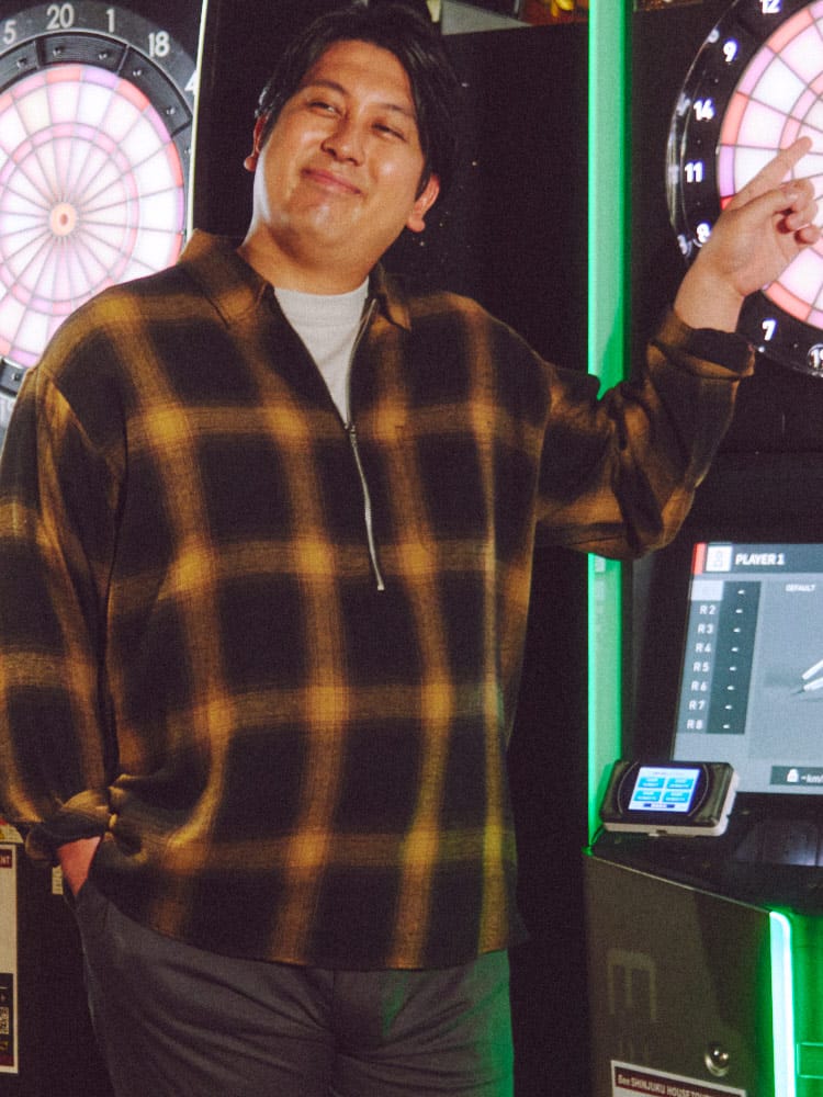 長袖 オーバーシャツ ネルオンブレ ハーフジップ トップス カジュアルシャツ 大きいサイズ メンズ