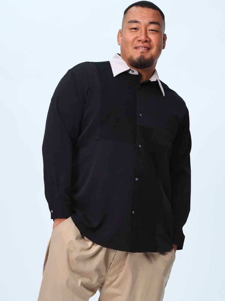 長袖 シャツ ストレッチ イージーケア クレイジー切替 トップス カジュアルシャツ 大きいサイズ メンズ