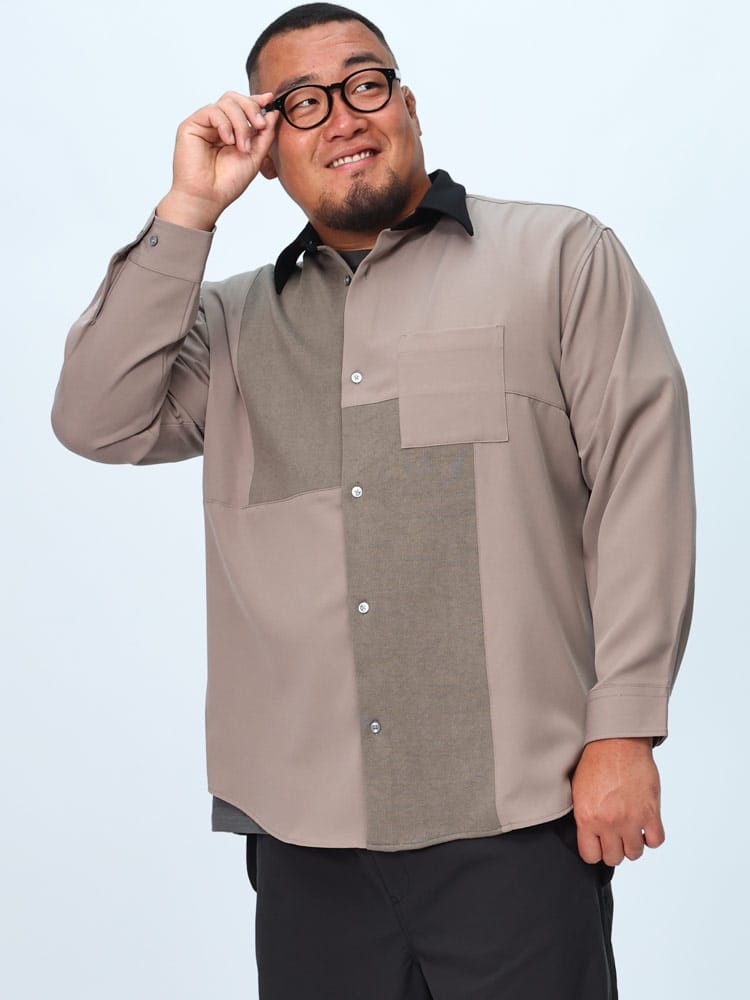 長袖 シャツ ストレッチ イージーケア クレイジー切替 トップス カジュアルシャツ 大きいサイズ メンズ