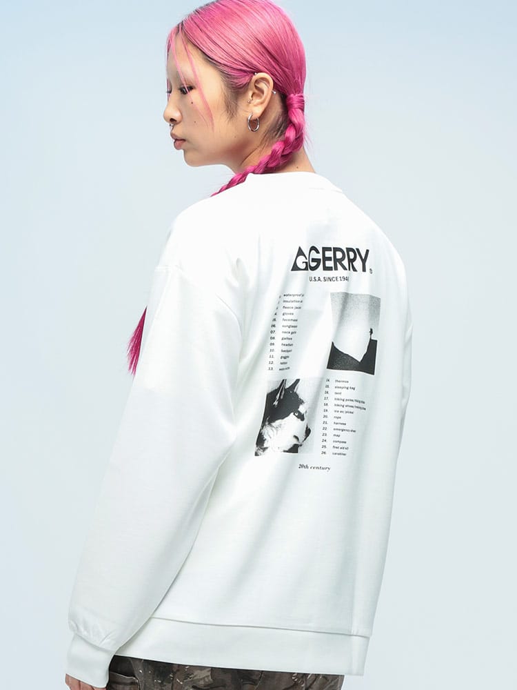 GERRY (ジェリー) ダンボールニット バックフォト クルーネック トレーナー