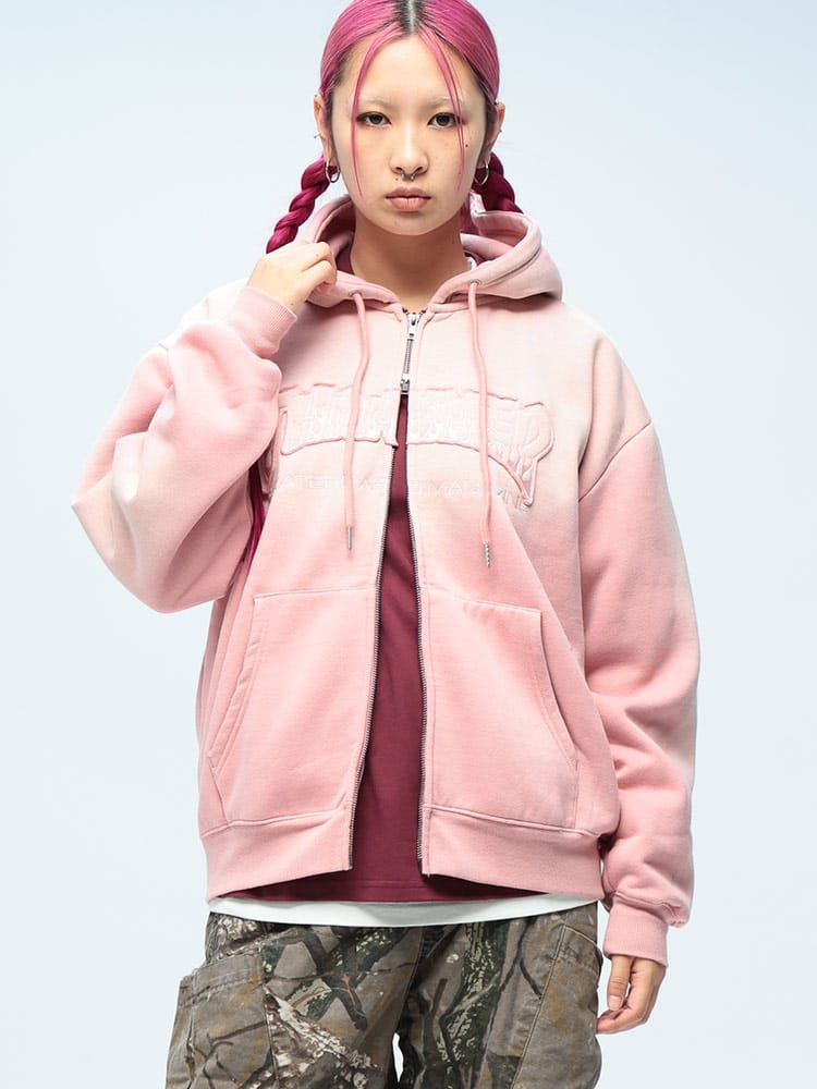 THRASHER (スラッシャー) 裏起毛 フェード加工 アップリケロゴ フルジップ パーカー