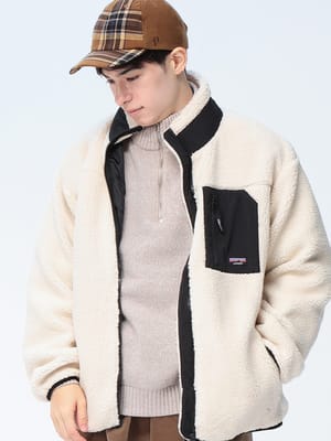 GERRY (ジェリー) シープボア ナイロン切り替え スタンドカラー フリースジャケット