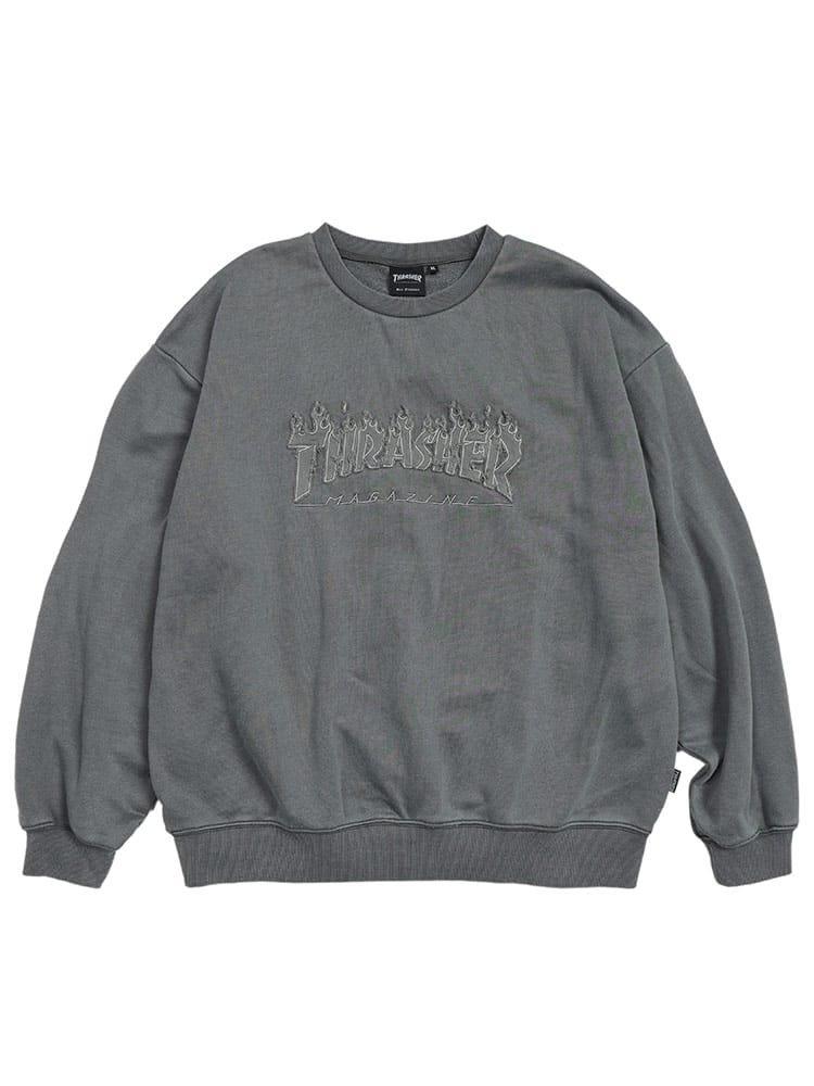 THRASHER (スラッシャー) ピグメント加工 スウェット トレーナー メンズ ユニセックス ダメージ デニムロゴ 裏毛 トレーナー