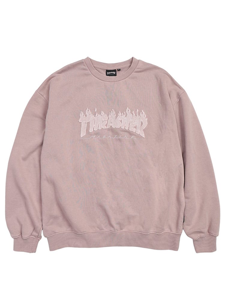 THRASHER (スラッシャー) ピグメント加工 スウェット トレーナー メンズ ユニセックス ダメージ デニムロゴ 裏毛 トレーナー