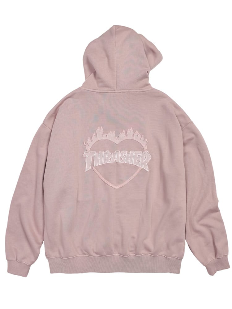THRASHER (スラッシャー) ピグメント加工 フルジップ パーカー メンズ ユニセックス ダメージ デニムロゴ 裏毛 スウェット