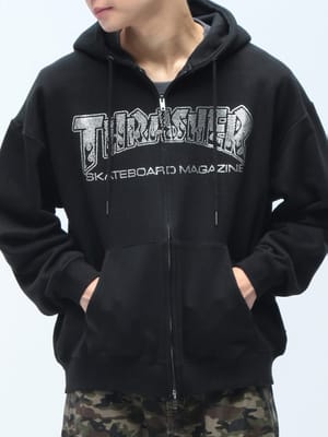 THRASHER (スラッシャー) フロントロゴ ダブルジップ パーカー 長袖 フルジップ TH26SP08