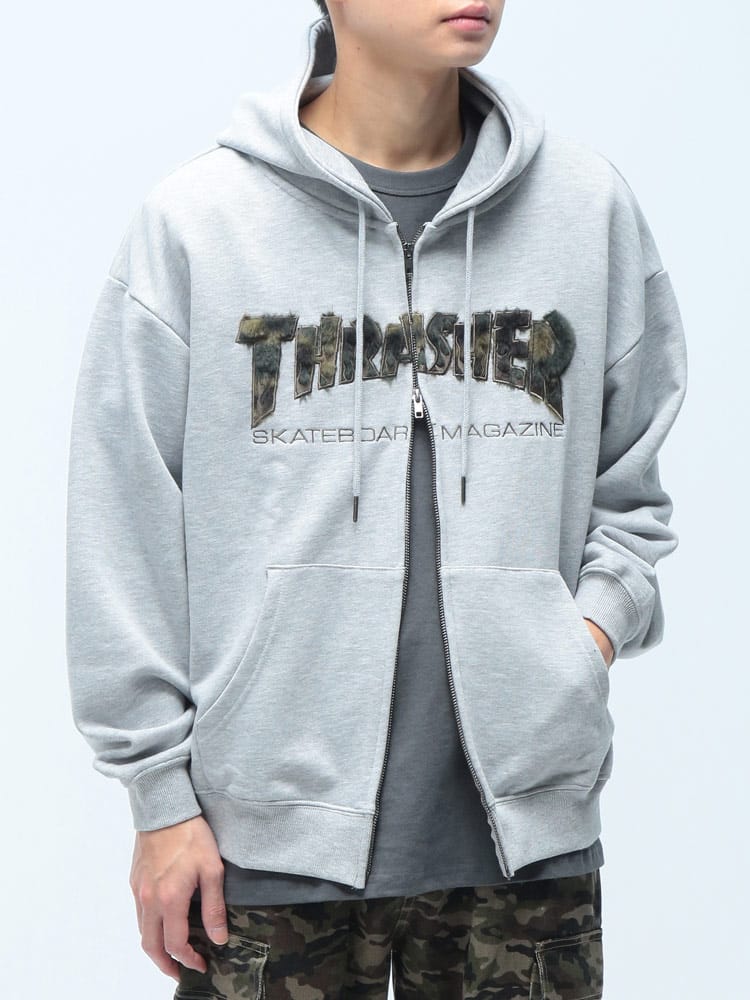 THRASHER (スラッシャー) フロントロゴ ダブルジップ パーカー 長袖 フルジップ TH26SP08