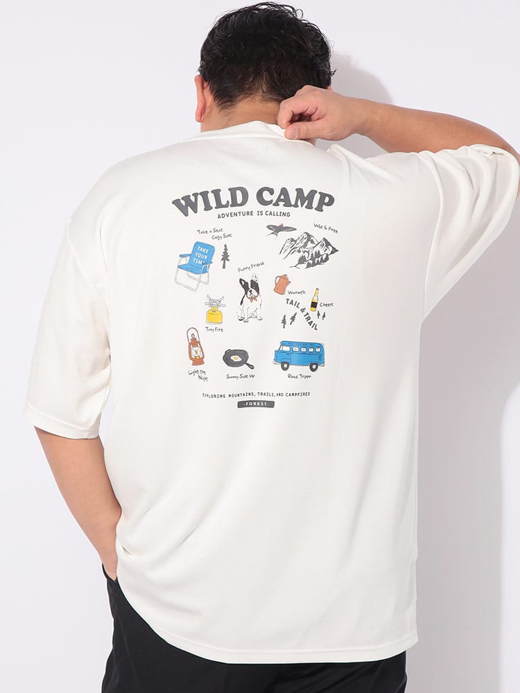 Tシャツ 半袖 ドッグ＆アウトドア プリント メンズ 大きいサイズ ヒヤテック 冷感ポンチ フレブル×キャンプ プリント クルーネック カットソー トップス ドライ 肌触り