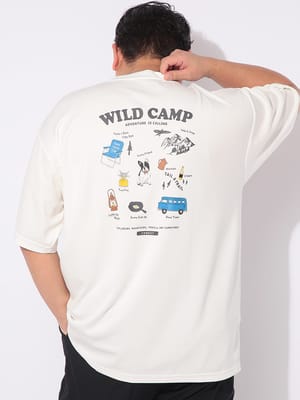 Tシャツ 半袖 ドッグ＆アウトドア プリント メンズ 大きいサイズ ヒヤテック 冷感ポンチ フレブル×キャンプ プリント クルーネック カットソー トップス ドライ 肌触り