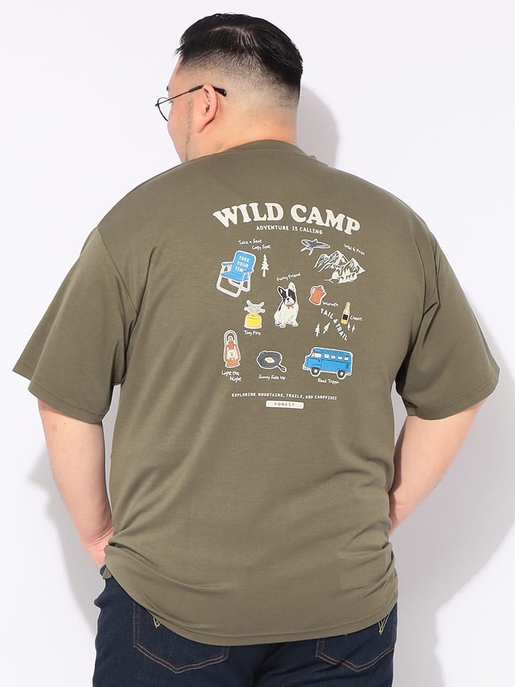 Tシャツ 半袖 ドッグ＆アウトドア プリント メンズ 大きいサイズ ヒヤテック 冷感ポンチ フレブル×キャンプ プリント クルーネック カットソー トップス ドライ 肌触り