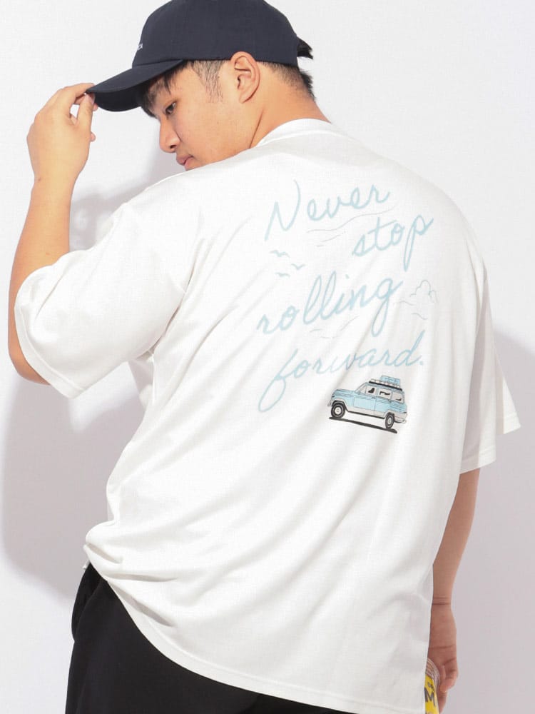 Tシャツ 半袖 メンズ 大きいサイズ ヒヤテック 冷感ポンチ バックプリント クルーネック トップス 接触冷感 プリント 春 夏