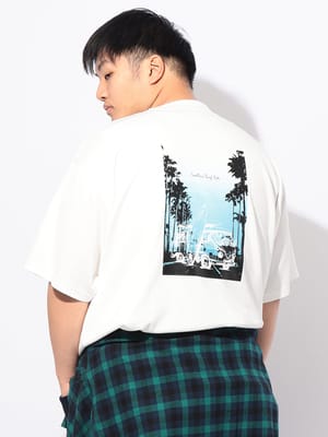 Tシャツ 半袖 メンズ 大きいサイズ ヒヤテック 冷感ポンチ バックプリント クルーネック トップス 接触冷感 プリント 春 夏