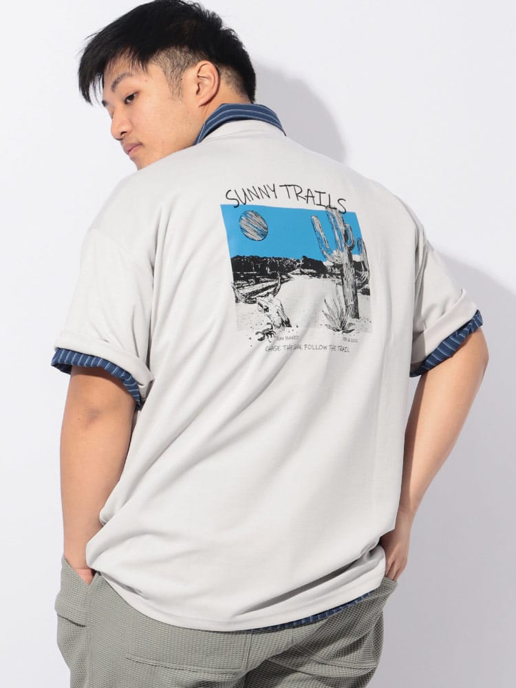 Tシャツ 半袖 メンズ 大きいサイズ ヒヤテック 冷感ポンチ バックプリント クルーネック トップス 接触冷感 プリント 春 夏