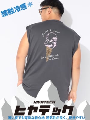 【WEB限定価格】ヒヤテック ノースリーブ 接触冷感 ポンチ バックプリント トップス タンクトップ ICE メンズ 大きいサイズ