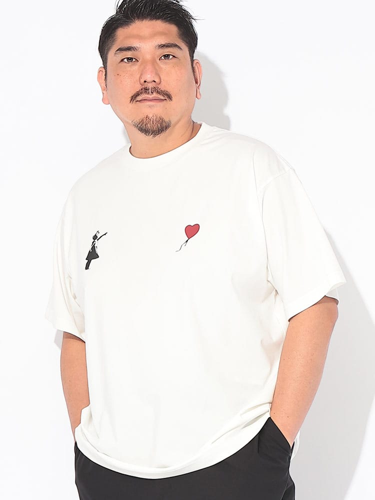 Tシャツ 半袖 メンズ 大きいサイズ 接触冷感 UVカット ストレッチ クルーネック カットソー Girl with balloon トップス プリント 涼しい 春 夏