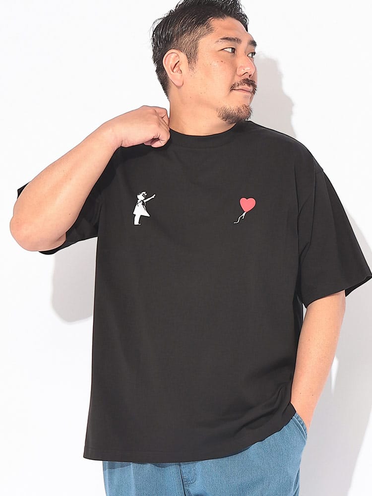 Tシャツ 半袖 メンズ 大きいサイズ 接触冷感 UVカット ストレッチ クルーネック カットソー Girl with balloon トップス プリント 涼しい 春 夏