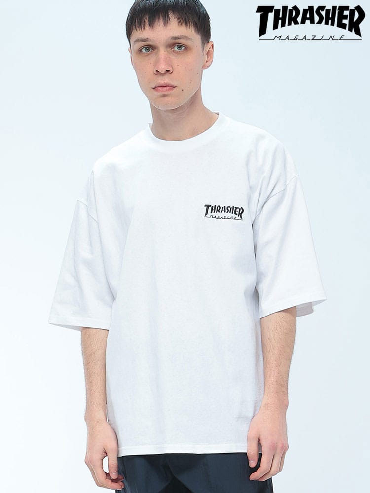 THRASHER (スラッシャー) ワンポイント ロゴ刺繍 Tシャツ 半袖 ビッグシルエット オーバーサイズ クルーネック カットソー ユニセックス