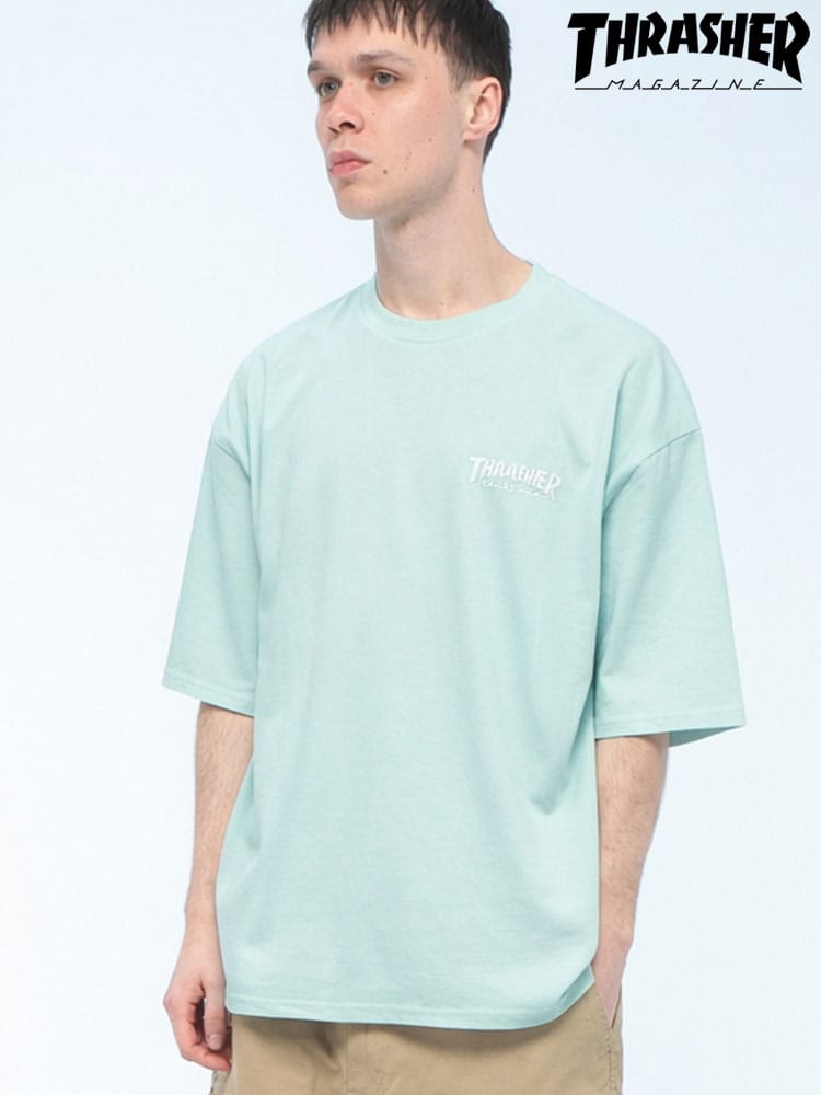 THRASHER (スラッシャー) ワンポイント ロゴ刺繍 Tシャツ 半袖 ビッグシルエット オーバーサイズ クルーネック カットソー ユニセックス