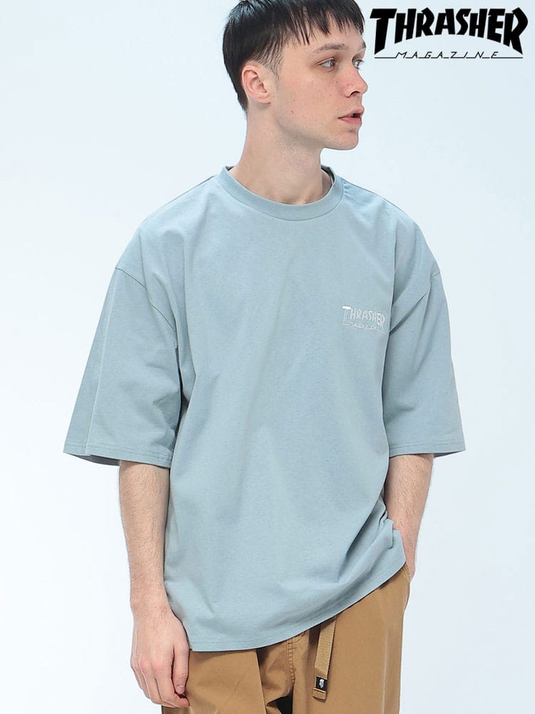 THRASHER (スラッシャー) ワンポイント ロゴ刺繍 Tシャツ 半袖 ビッグシルエット オーバーサイズ クルーネック カットソー ユニセックス