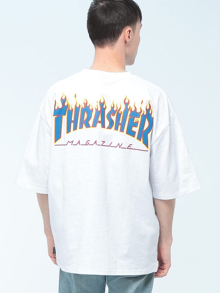 THRASHER (スラッシャー) FLAME LOGO Tシャツ 半袖 バックプリント ロゴ刺繍 クルーネック カットソー ユニセックス
