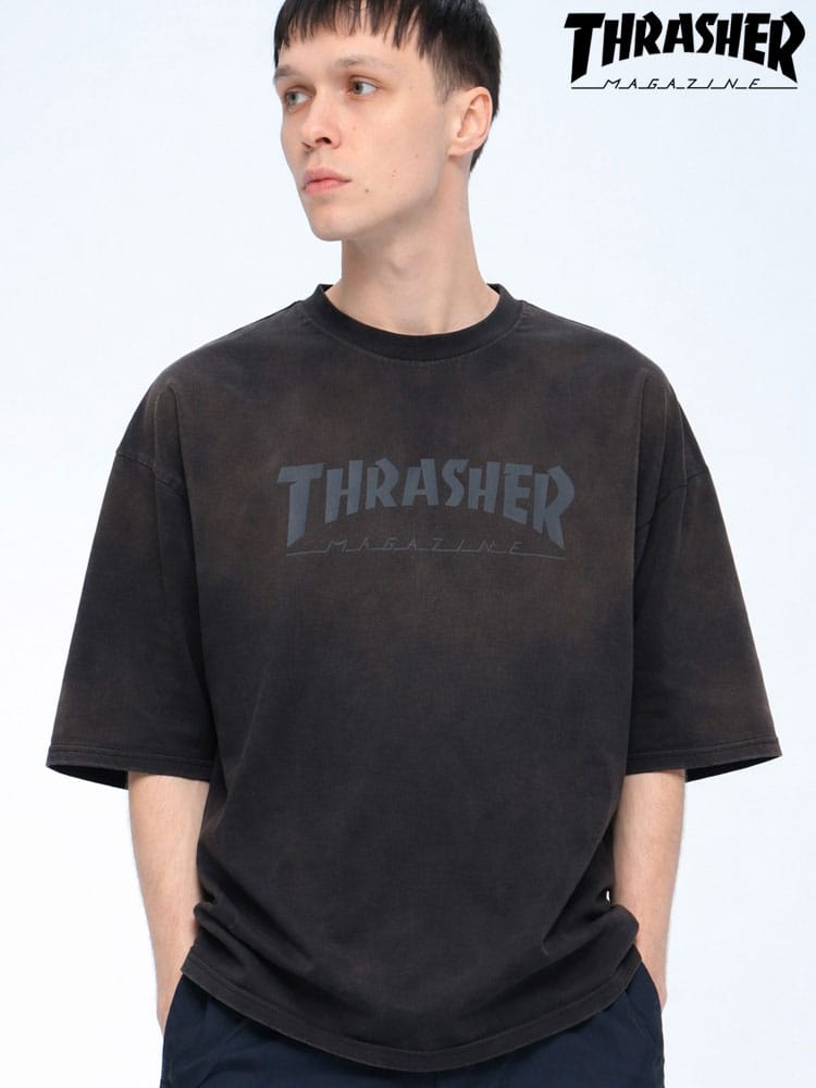 THRASHER (スラッシャー) ダメージ加工 グラデーション Tシャツ 半袖 ビッグシルエット オーバーサイズ ヴィンテージ クルーネック カットソー ユニセックス