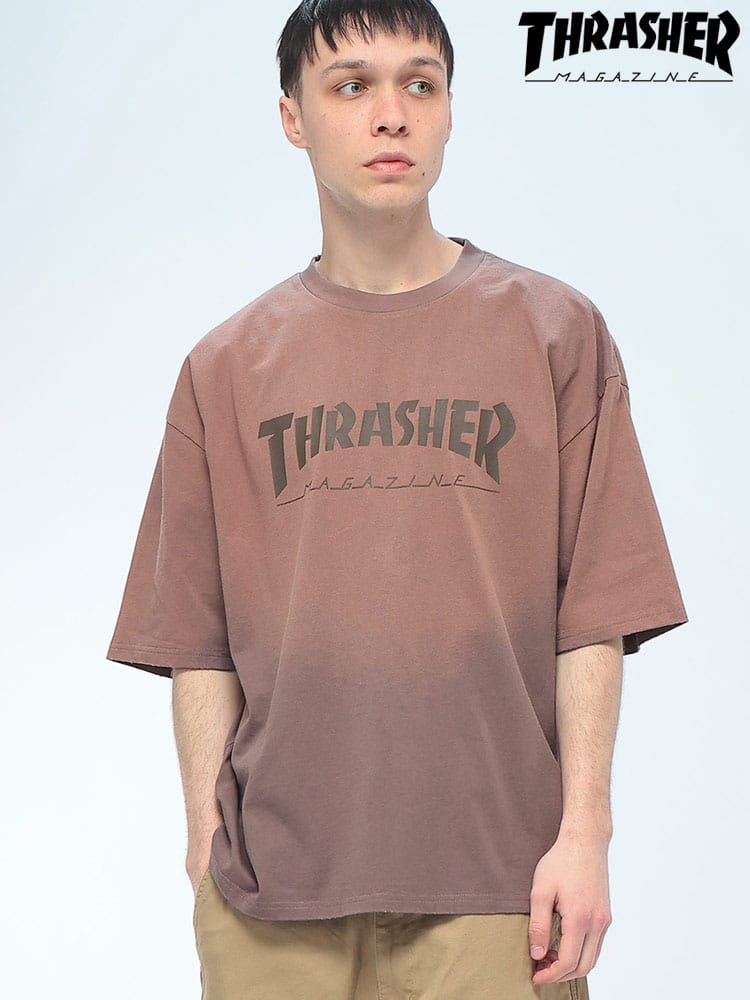 THRASHER (スラッシャー) ダメージ加工 グラデーション Tシャツ 半袖 ビッグシルエット オーバーサイズ ヴィンテージ クルーネック カットソー ユニセックス