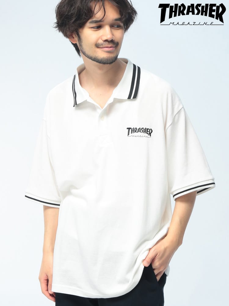 THRASHER (スラッシャー) ポロシャツ 半袖 鹿の子 ライン ロゴ刺繍 シャツ TH25SU01R ユニセックス
