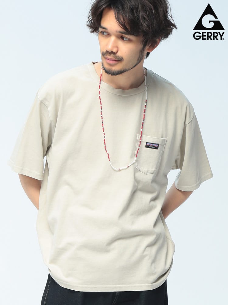 GERRY (ジェリー) Tシャツ 半袖 綿100％ 天竺 胸ポケット ブランドロゴ ヴィンテージ加工 クルーネック カットソー GE26SU05 ユニセックス