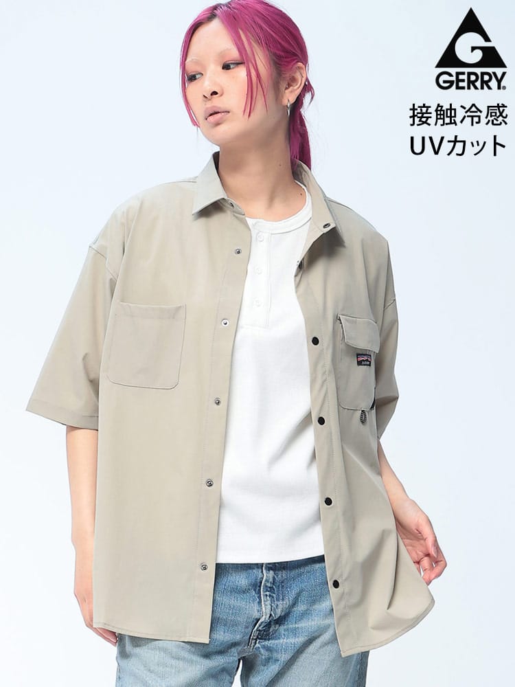 GERRY (ジェリー) 冷感 半袖シャツ ナイロン ユニセックス 両ポケット ストレッチ シャツ