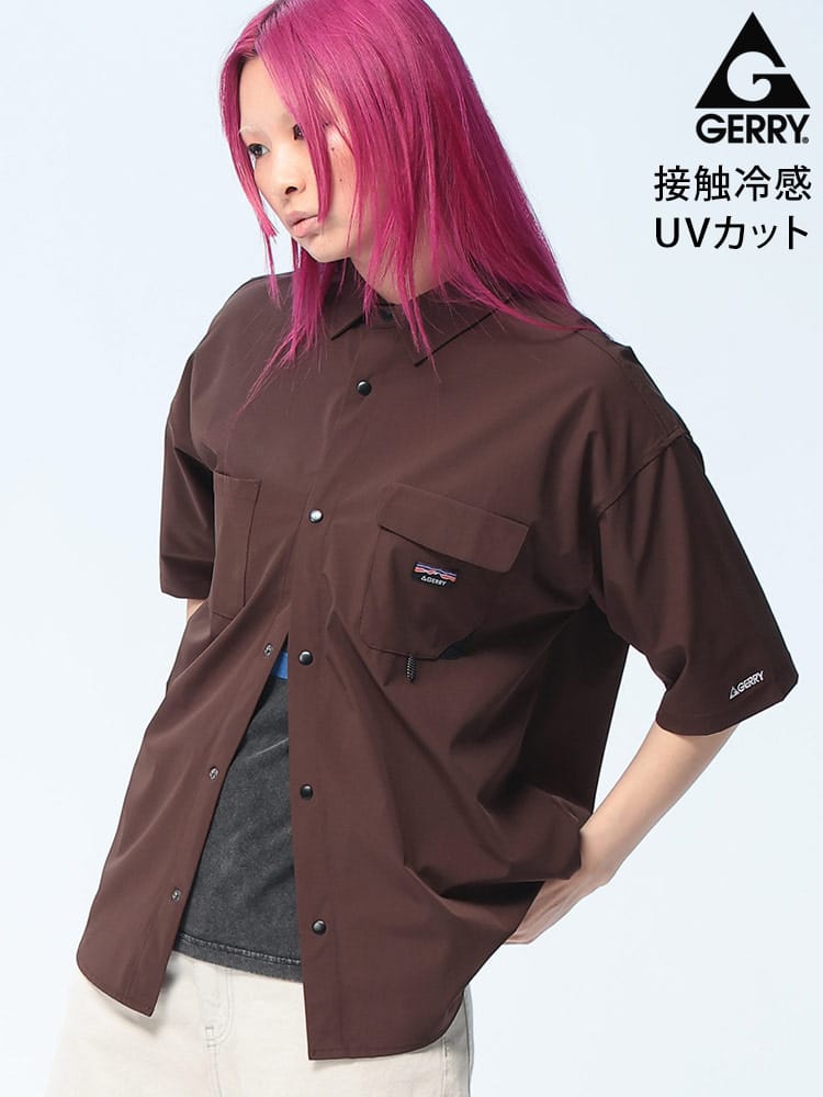 GERRY (ジェリー) 冷感 半袖シャツ ナイロン ユニセックス 両ポケット ストレッチ シャツ