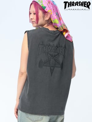 THRASHER (スラッシャー) ノースリーブ Tシャツ ピグメント バックプリント ユニセックス