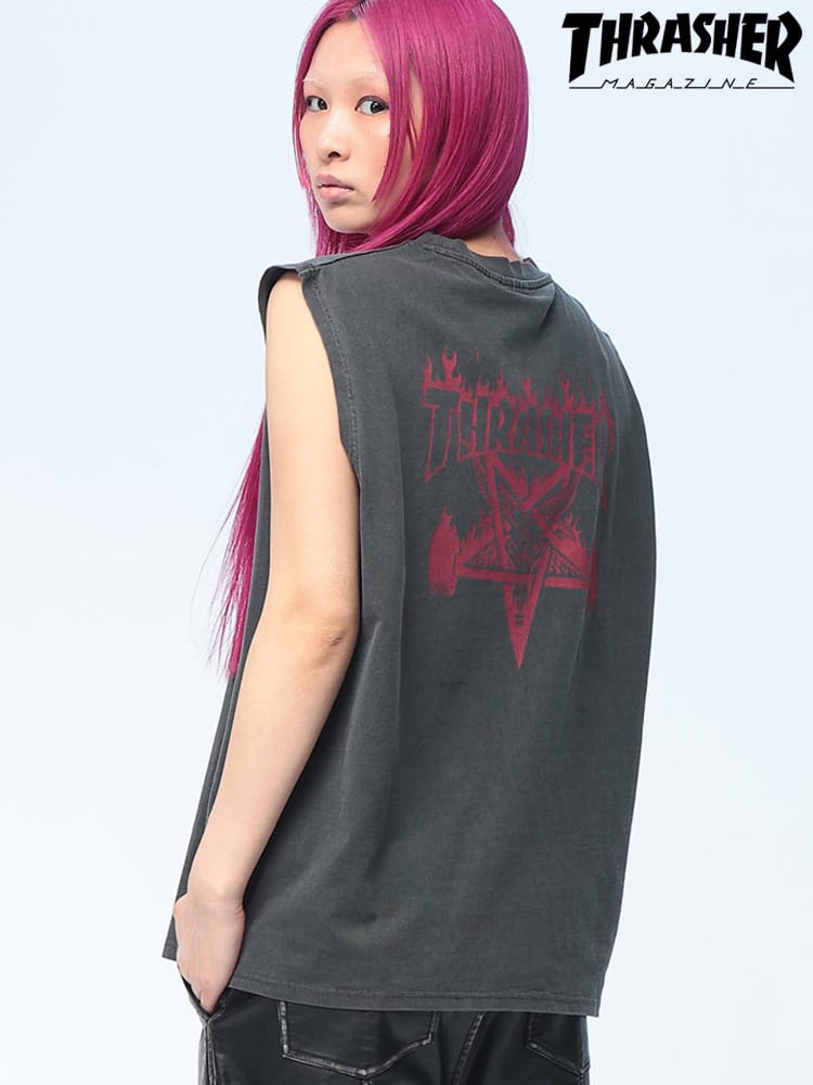 THRASHER (スラッシャー) ノースリーブ Tシャツ ピグメント バックプリント ユニセックス