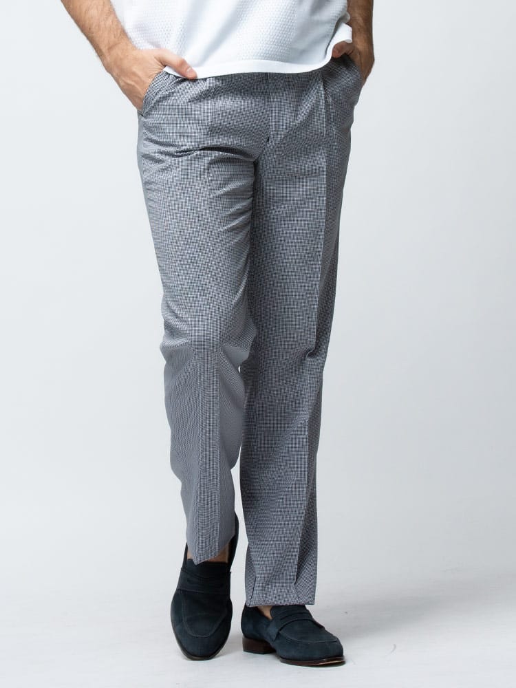 NOBLEMAN (ノーブルマン) 春夏 ストレッチ マイクロガンクラブ ウエストアジャスター ワンタック スラックス