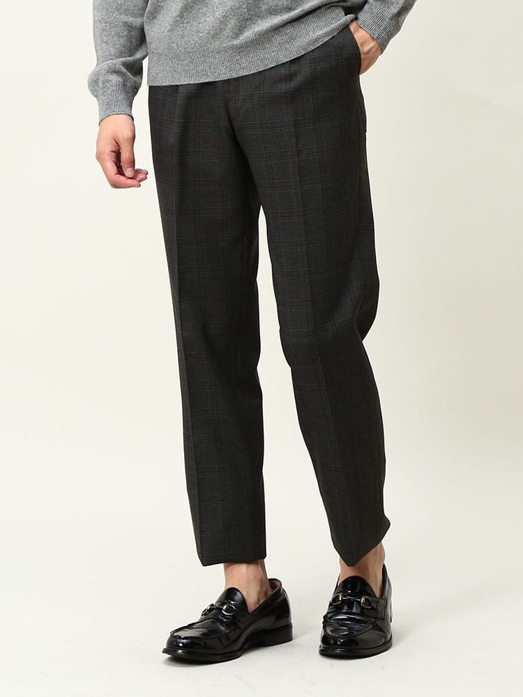 スラックス2本同時購入2200円引き対象商品 NOBLEMAN ノーブルマン 裏起毛 ウエストアジャスター チェック ワンタック スラックス 防寒 節電 オフィス冬パンツ 暖パンツ ウォームパンツ 洗える 秋冬