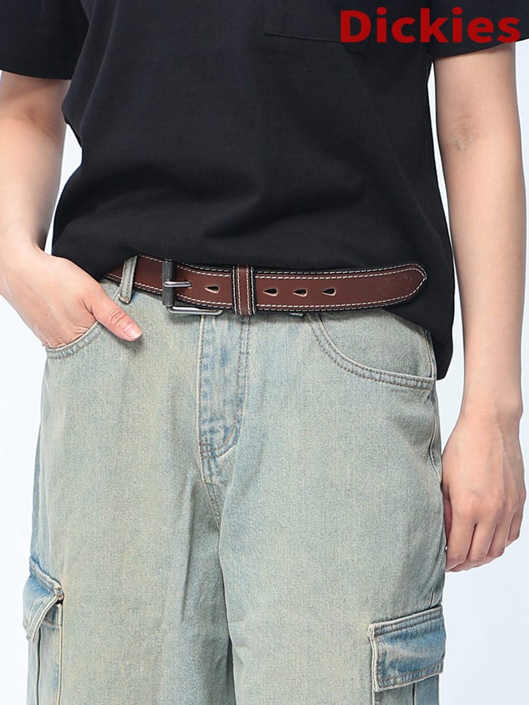 Dickies (ディッキーズ) 40mm ローラーバックル ステッチ ベルト 無地 合成皮革 ベルト ユニセックス
