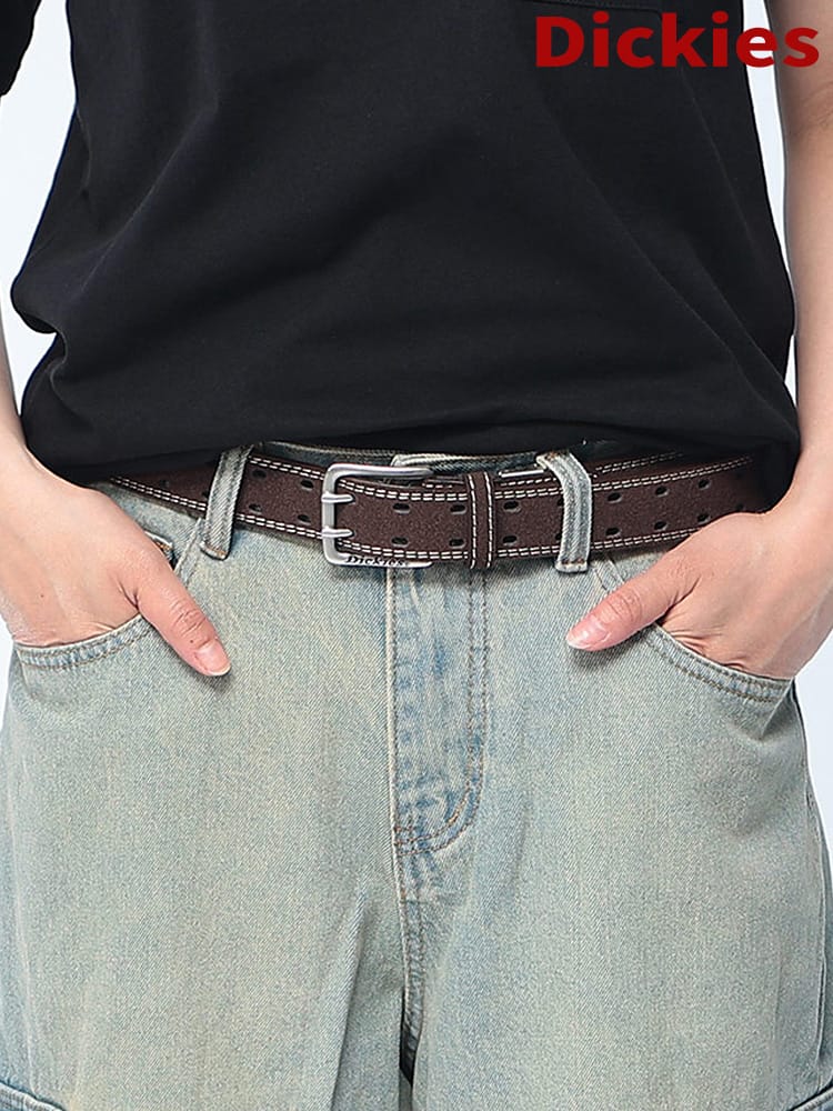 Dickies (ディッキーズ) 35mm Wステッチ Wパンチ ベルト 無地 スエード調 ユニセックス