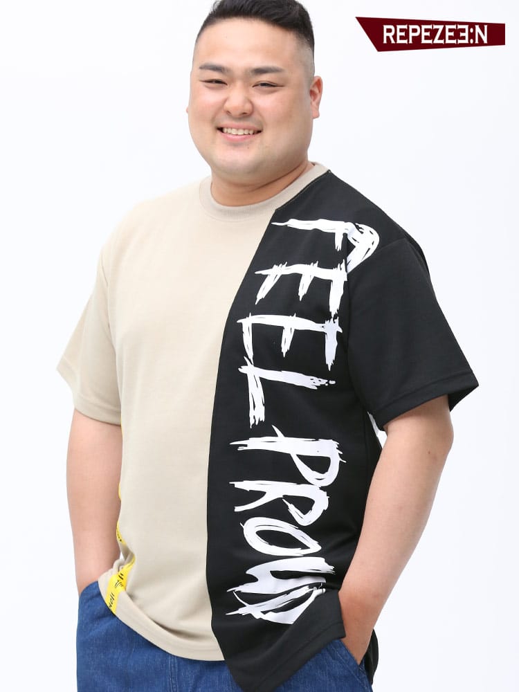 大きいサイズ メンズ REPEZEE:N (レペゼン) ドッキング プリント クルーネック 半袖 Tシャツ