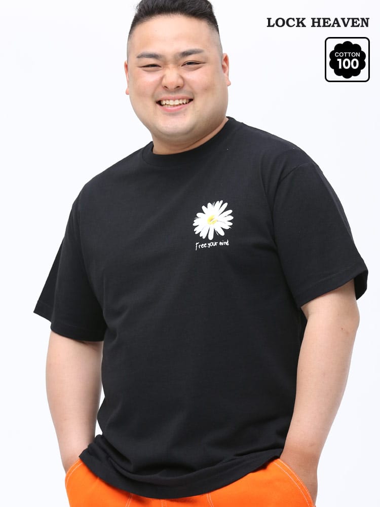 大きいサイズ メンズ LOCK HEAVEN (ロックヘブン) フラワープリント クルーネック 半袖 Tシャツ
