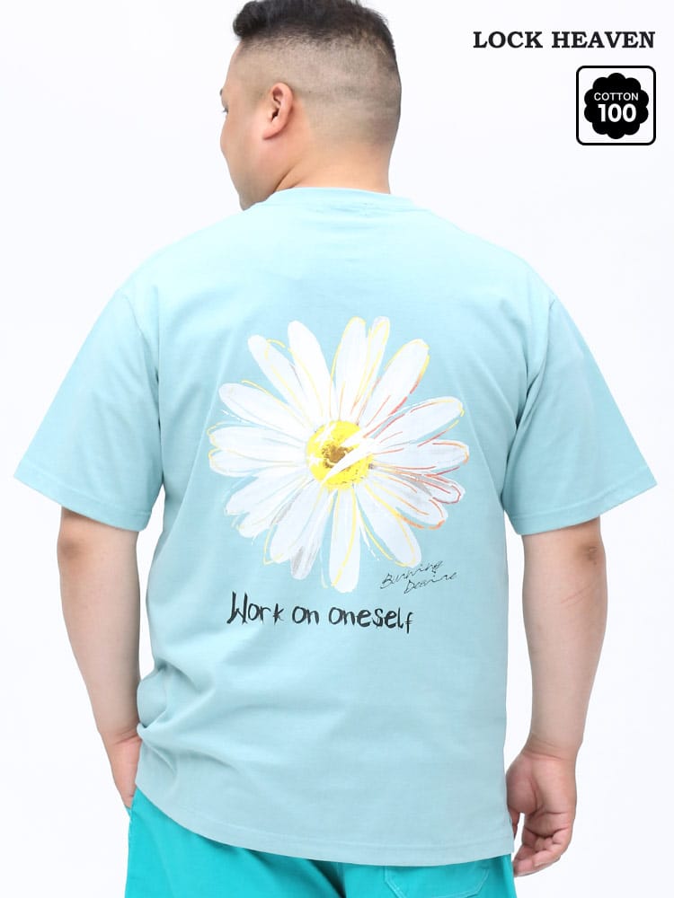 大きいサイズ メンズ LOCK HEAVEN (ロックヘブン) フラワープリント クルーネック 半袖 Tシャツ