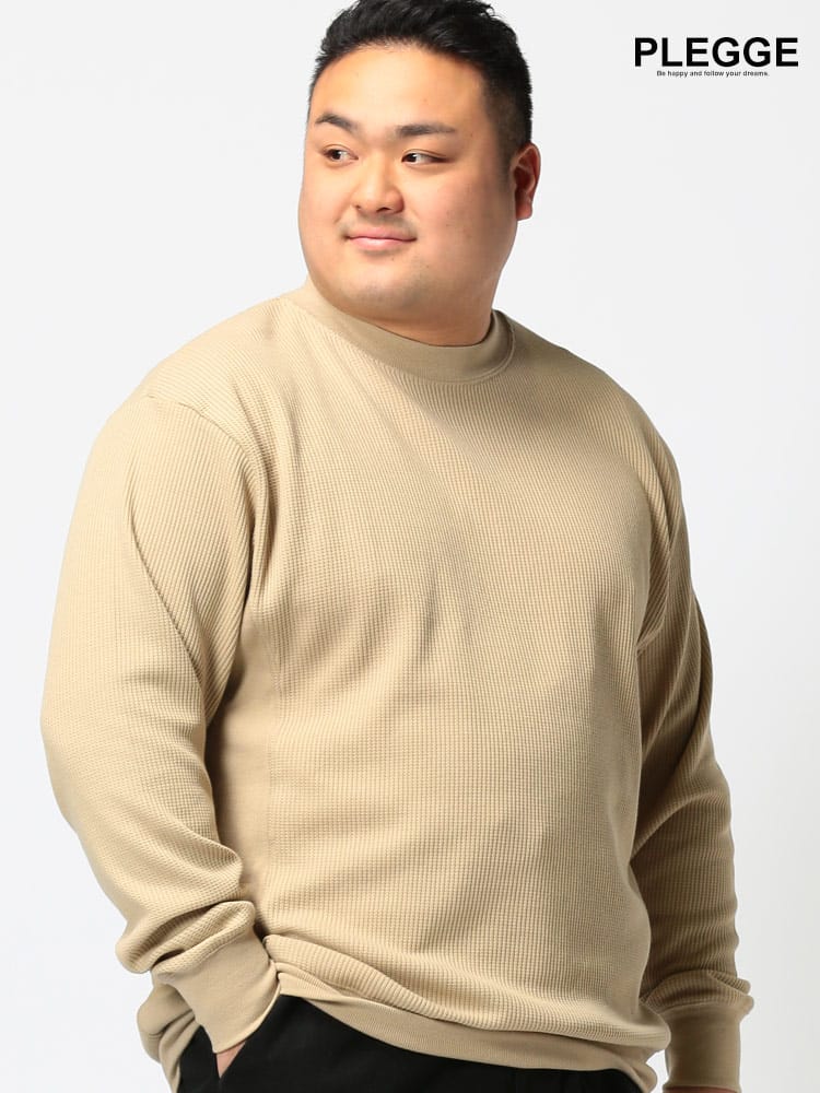 大きいサイズ メンズ PLEGGI (プレッジ) ワッフル 脇切り替え クルーネック 長袖 トレーナー