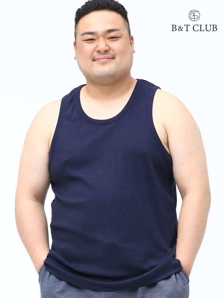 大きいサイズ メンズ B＆T CLUB (ビーアンドティークラブ) テレコ 無地 Uネック タンクトップ