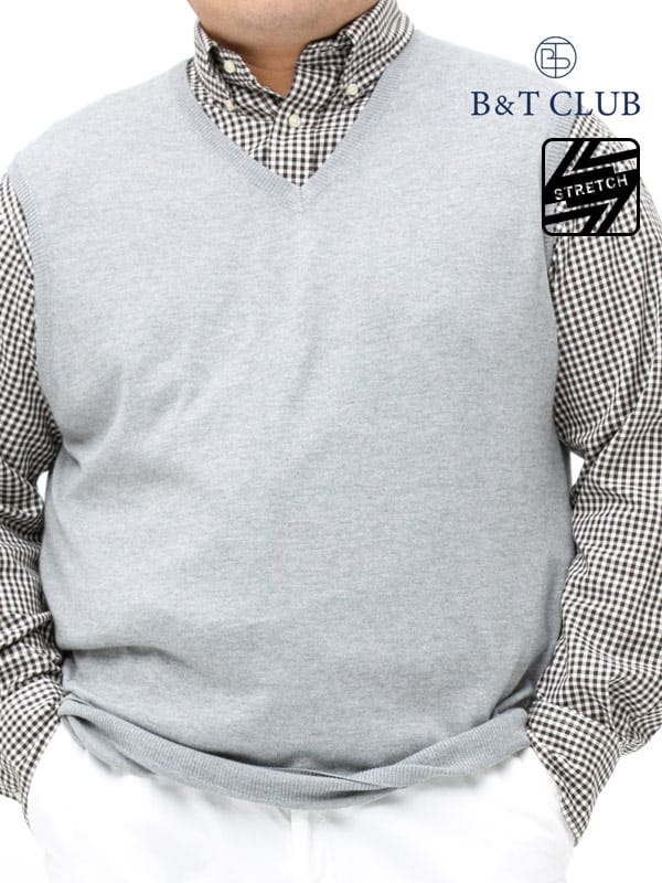大きいサイズ メンズ B＆T CLUB (ビーアンドティークラブ) 快ラクWEAR ストレッチ カシミヤ混 Vネック ベスト