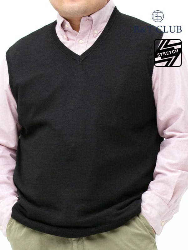 大きいサイズ メンズ B＆T CLUB (ビーアンドティークラブ) 快ラクWEAR ストレッチ カシミヤ混 Vネック ベスト